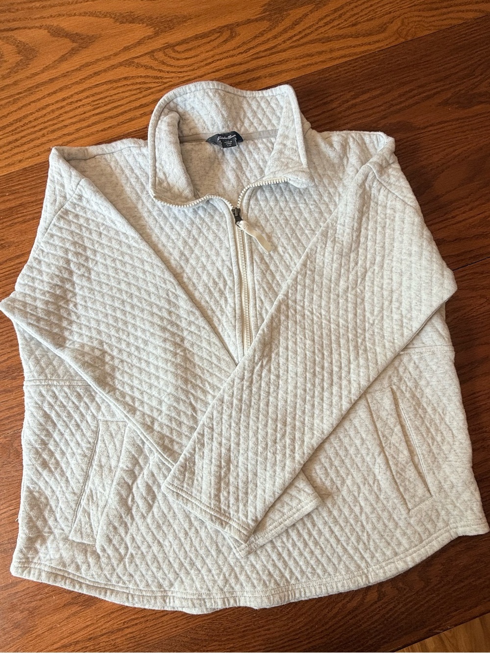 Eddie Bauer Quilted Half-Zip Sweatshirt - Light Gray/Cream